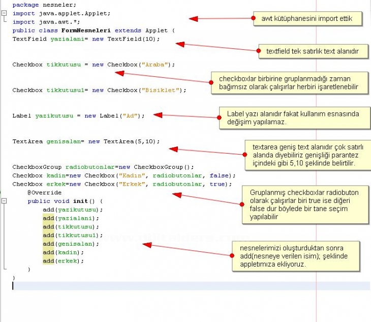 Java Applet &uuml;zerine Form Nesnelerini Eklemek