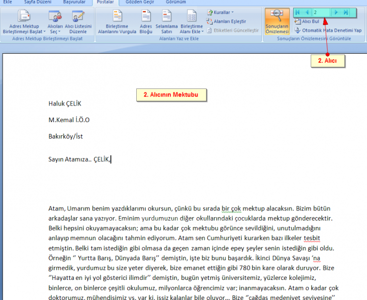 Ms Word 2007de Adres Mektup Birleştirme İşlemleri
