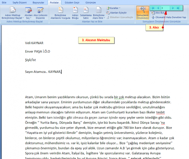 Ms Word 2007de Adres Mektup Birleştirme İşlemleri