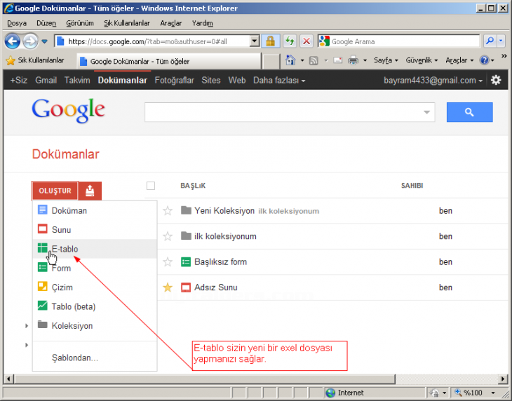 google docs daki elemanları tanıtma