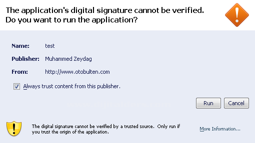 Kullanıcının Bilgisayarında İşlem Yapmaya Yetkili Güvenilir (Signed) Applet Yazmak